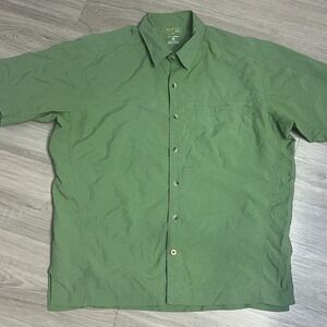 Mountain Hardwear Mens XL Green Short Sleeve Shirt Hiking Camping Nylon Blend